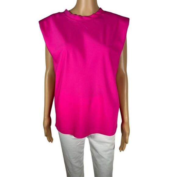 French Connection Women's Pink Shoulder Pad Crepe Tank Top Size S - Picture 1 of 5
